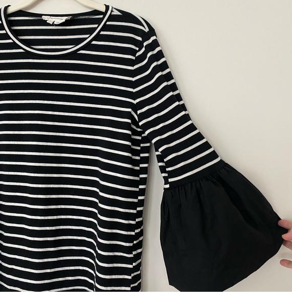Anthropologie Adele Bell Sleeved Tee Black & White Stripes Small - Picture 6 of 11